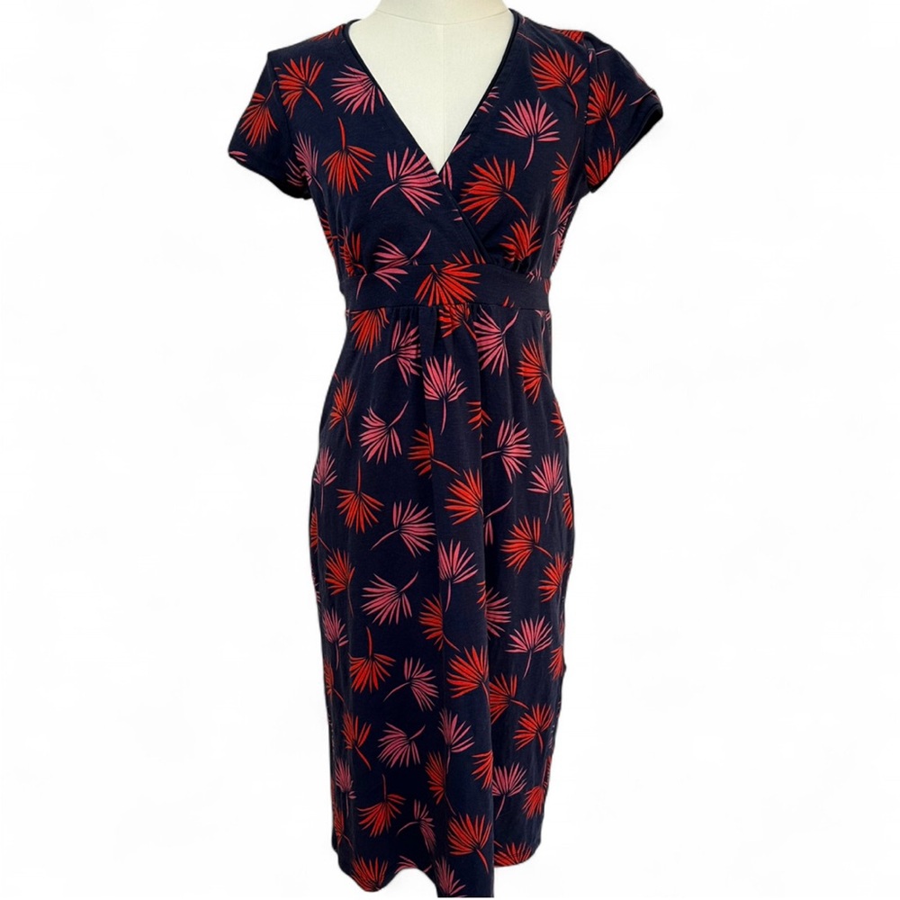 Boden Navy Blue Palm Print Retro Inspired Preppy Tropical Midi Dress - 6 tall